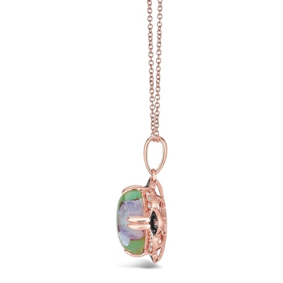 14k Levian Strawberry Gold Vanilla Chocolate Peacock Clover Pendant Necklace - Picture 2 of 7